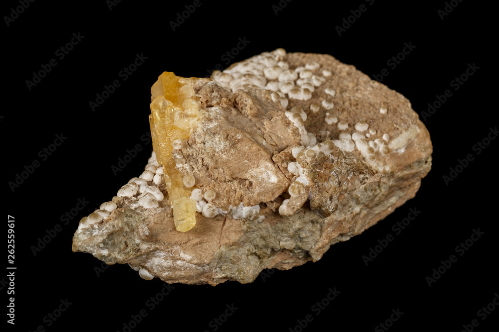 Macro stone Aragonite mineral on a black background Macro stone Aragonite mineral on a black background