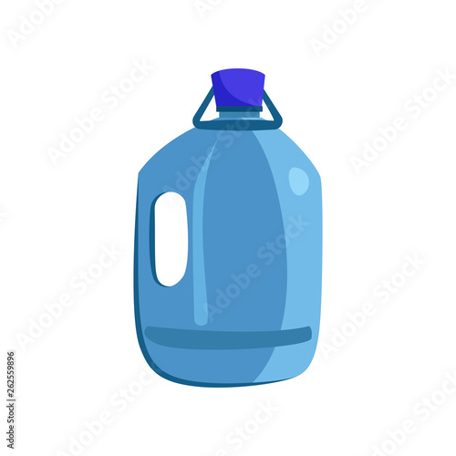 Big plastic bottle with handle. Canister for bleach, detergent, liquid. Vector illustration can be used for topics like waste sorting, container, cleaning