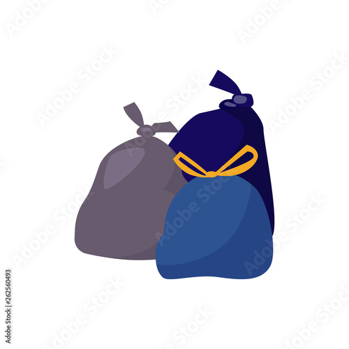 Plastic bags with garbage. Litter in polyethylene sacks. Vector illustration can be used for topics like garbage, trash, unsorted waste, recycling