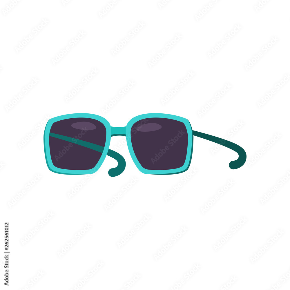 Trendy beach sunglasses. Summer eyewear with blue frame. Vector illustration can be used for topics like vacation, fashion, accessory, tourist