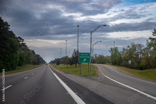 Exit sign for a weigh station for trucks in the interstate