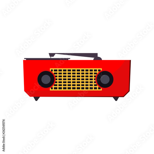 Turntable vinyl record player. Red retro device. Music concept. Vector illustration can be used for topics like vintage equipment, music, song