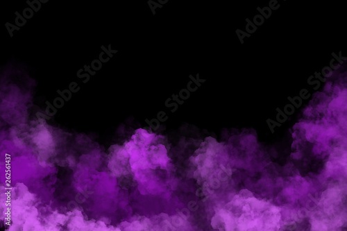 purple smoke clouds isolated on black background