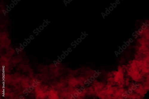 Red smoke clouds isolated on black background