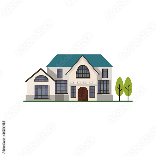 Wallpaper Mural Old-fashioned two story house vector illustration. Mansion, estate, home. Suburban houses concept. Vector can be used for topics like architecture, construction, building Torontodigital.ca