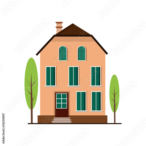 Tall three storey house vector illustration. Town, rent, home. Suburban houses concept. Vector can be used for topics like architecture, construction, building