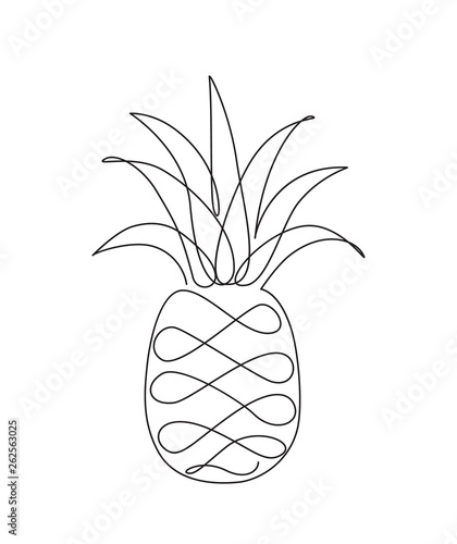 monochrome cute illustration of a pinapple drawn with a continuous line.