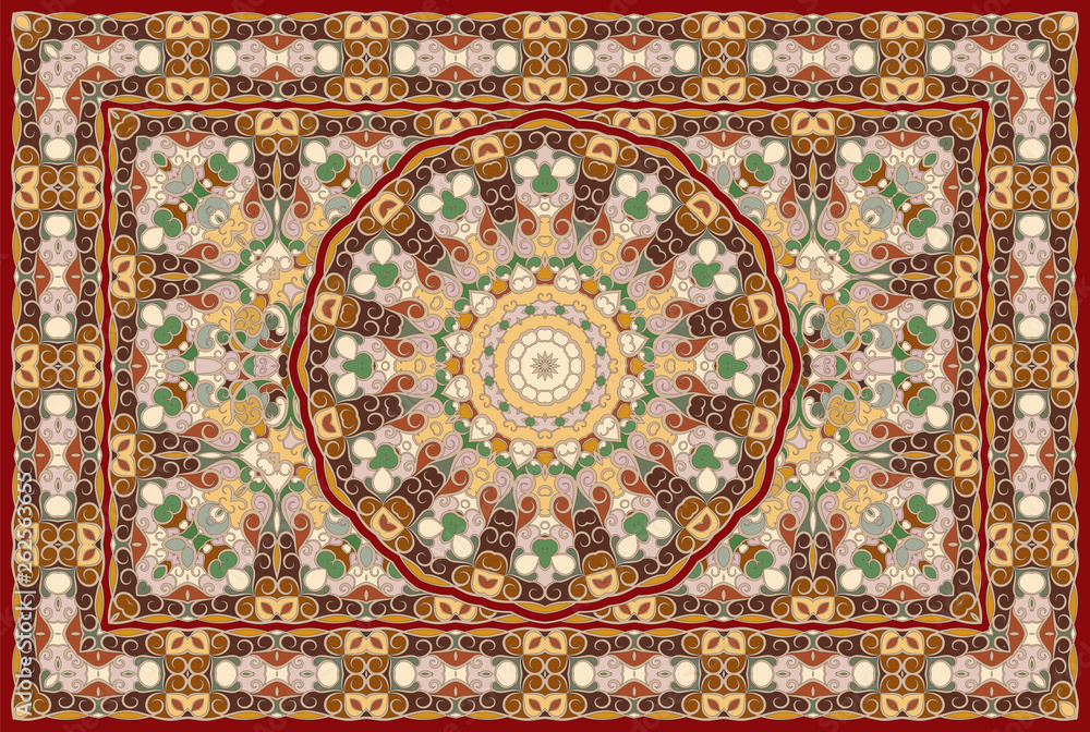 Rich Arabic ornament for carpet. Colored Persian rug.