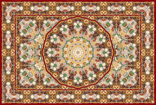 Rich Arabic ornament for carpet. Colored Persian rug.