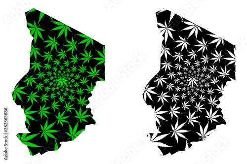 Chad - map is designed cannabis leaf green and black, Republic of Chad map made of marijuana (marihuana,THC) foliage, photo