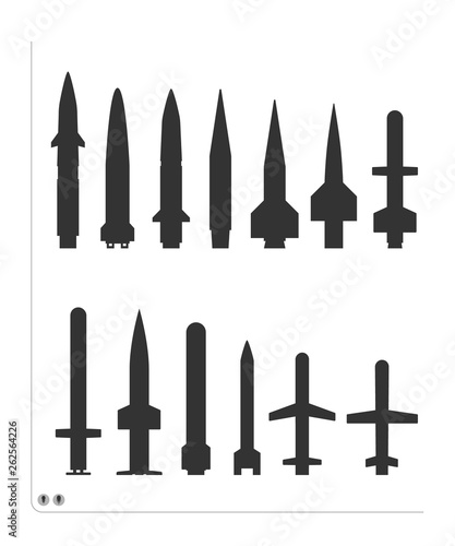 Cruise and ballistic missiles on white background.
