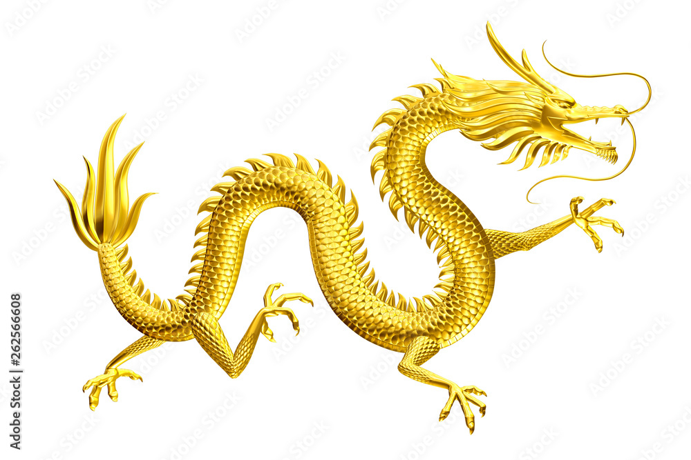 Fototapeta premium Szczęśliwy przywódca Złotego Smoka przychodzi do Ciebie z rodziną i przyjaciółmi.