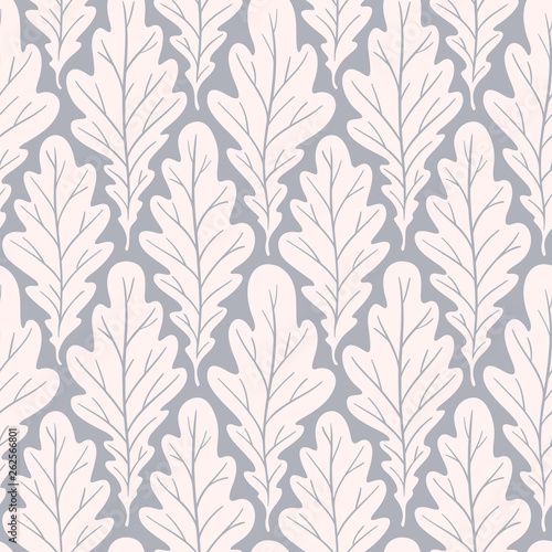 Stylized colorful silhouette oak leaves seamless pattern. Nature universal textures. Hand drawn decorative floral ornamental background. Vector illustration