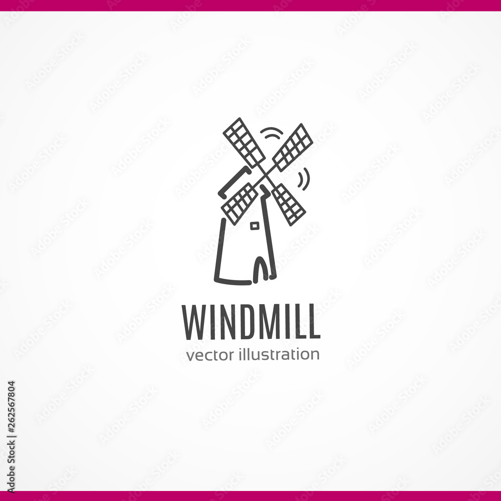Windmill black line icon,Vector illustration.EPS 10, mill icon