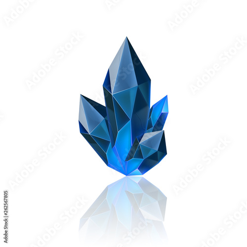 Magic Blue Crystal with Sparkle. Decoration icon for Games. Cartoon crystals Illustration. Stone Mana Energy on White Background
