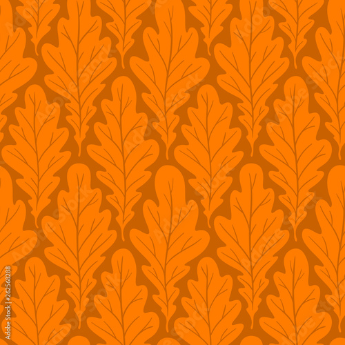 Stylized colorful silhouette oak leaves seamless pattern. Nature universal textures. Hand drawn decorative floral ornamental background. Vector illustration