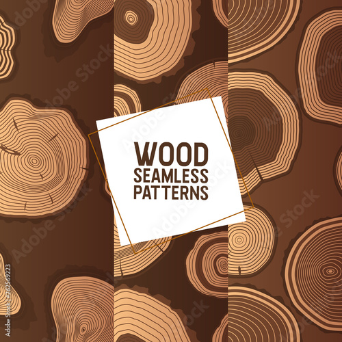 Wood vector seamless pattern wooden circle rings tree log lumbers logging trunks and hardwood timbered materials in sawmill illustration backdrop lumbering set of firewoods background