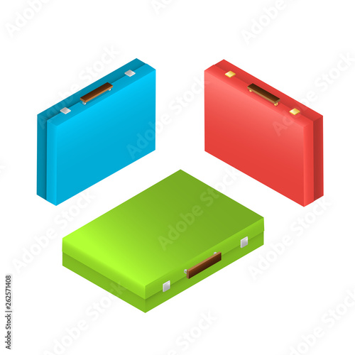 Set with vector images of schodans or business cases for documents. The icons in the style of isometry in red, blue, green colors.