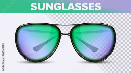 Aviator Unisex Sunglasses, Trendy Vector 3D Shades. Stylish Sunglasses With Color Gradient Lens Isolated Clipart. Fashionable Minimal Men Eyewear. Summer accessories Realistic Illustration