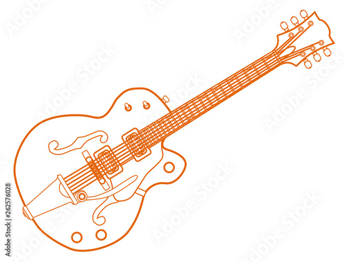 Orange Line Drawing Country and Western Guitar