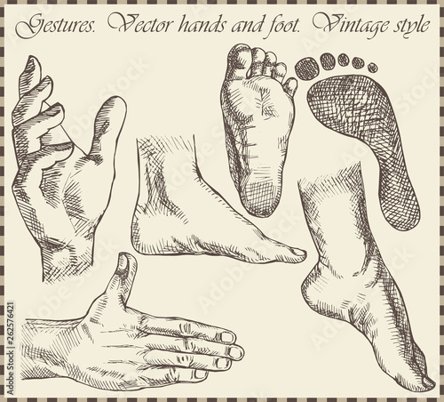 Hand and foots in retro style - Vector illustration