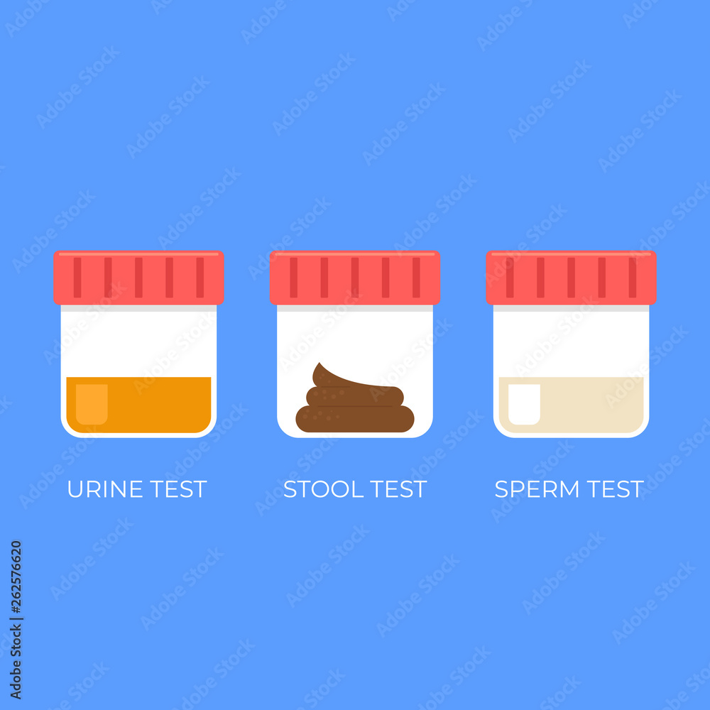 Human biology tests isolated sperm blood urine stool DNA icon set. Vector flat cartoon