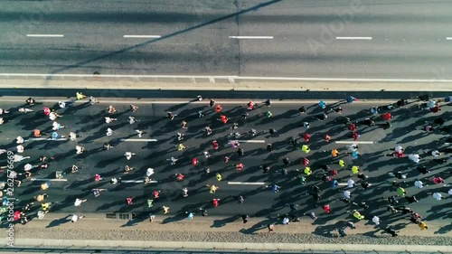 Marathon running on the road. Top view shot