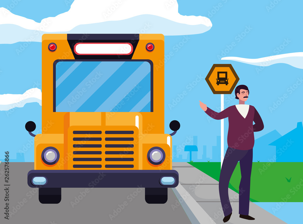 teacher male in stop bus teacher male in stop bus