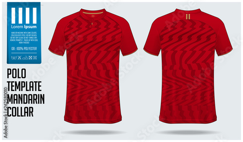 Chinese collar or Mandarin Collar polo shirt mockup template design for soccer jersey, football kit. T-shirt mock up for sport club. Sport uniform in front view and back view. Vector Illustration.