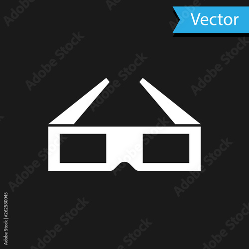 White 3D cinema glasses icon isolated on black background. Vector Illustration