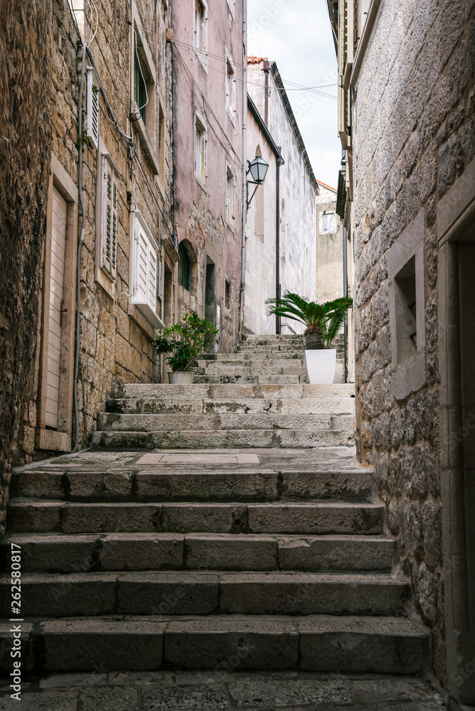 Alleyway in Korcula Old Town, Korcula Island in Dalmatian Coast of Croatia