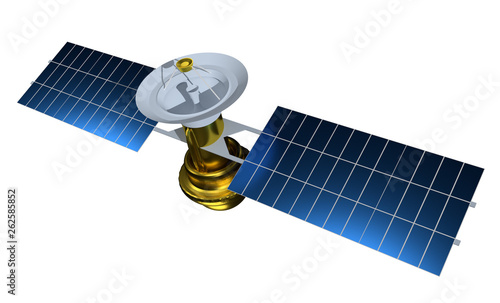 Realistic satellite. 3d render satelit illustration. Satelite isolated on white background. photo