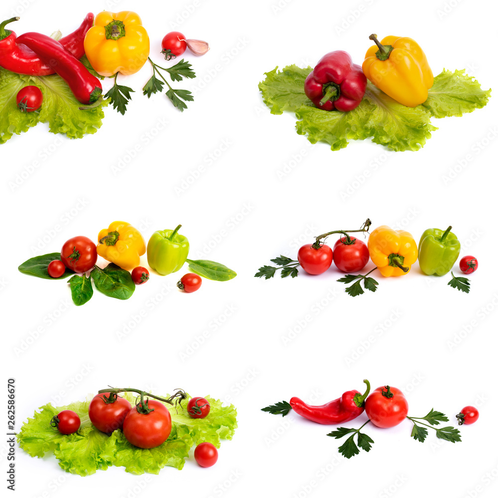 Yellow and red sweet pepper with tomatoes. Red sweet long pepper with yellow sweet pepper and tomatoes on a white background. Composition of yellow and red peppers with tomatoes on a white background. Yellow and red sweet pepper with tomatoes. Red sweet long pepper with yellow sweet pepper and tomatoes on a white background. Composition of yellow and red peppers with tomatoes on a white background.