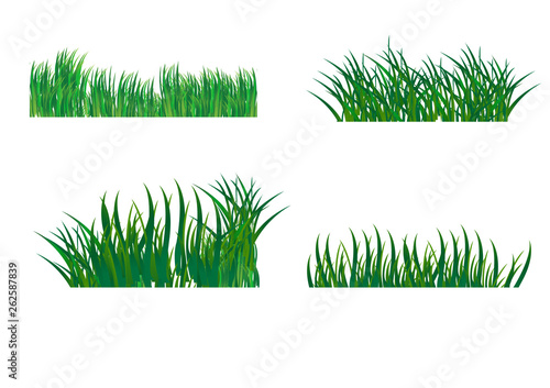 Set of different horizontal compositions of grass. Isolated garden lawn on a white background. Vector illustration