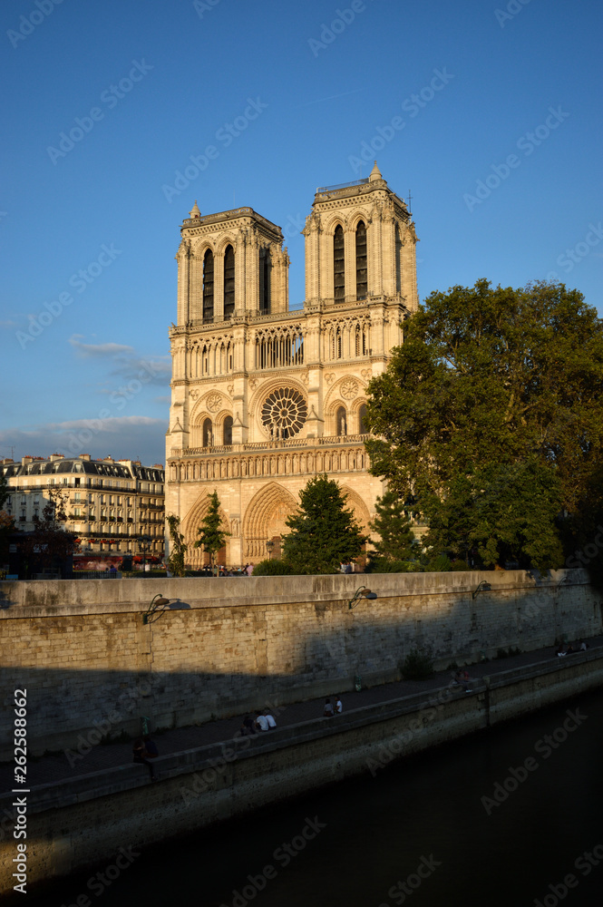 Notre Dame de Paris at sunset.