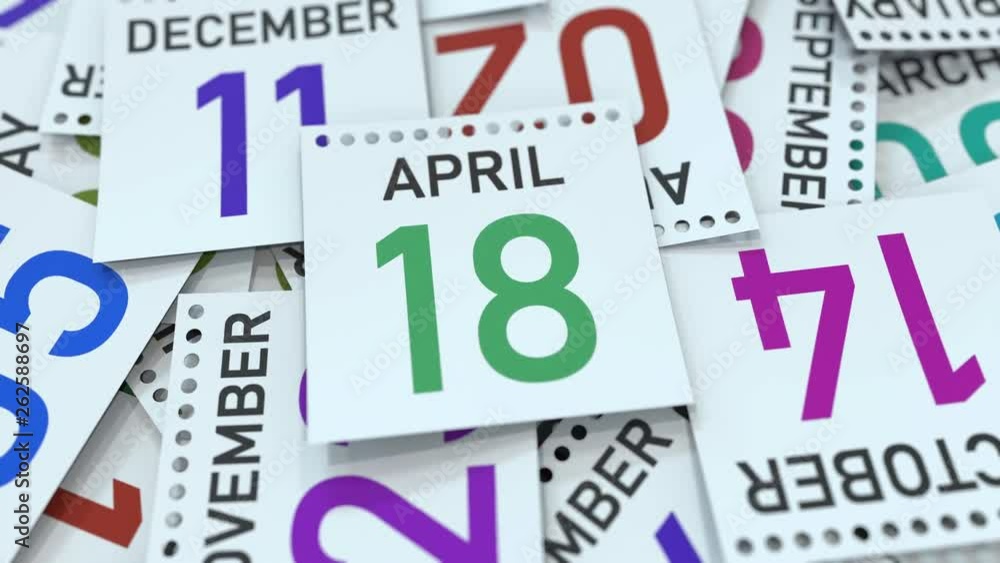 Calendar page shows April 18 date. 3D animation Calendar page shows April 18 date. 3D animation
