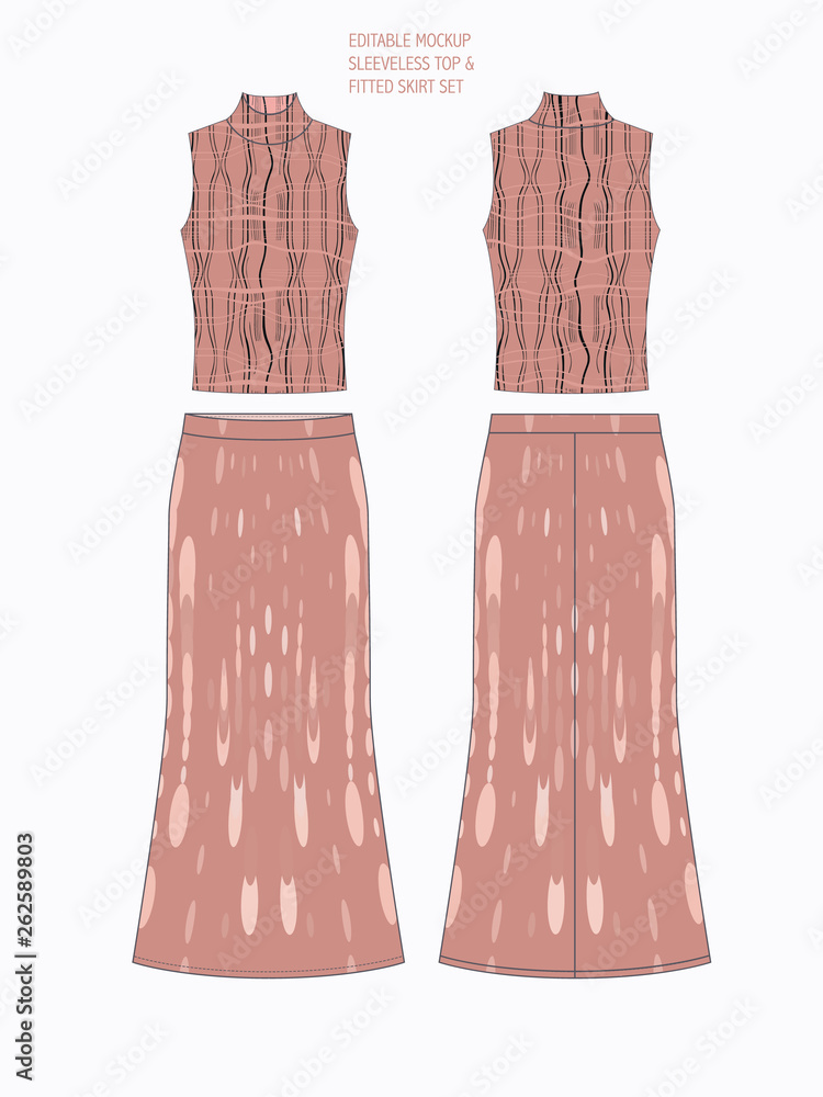 EDITABLE VECTOR MOCKUP. TEMPLATE FOR SHOWCASING FABRIC PATTERN DESIGN. TECHNICAL ILLUSTRATION OF