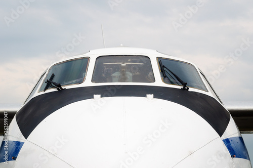Front view of the cockpit of a passenger plane, Zhukovsky. © delobol