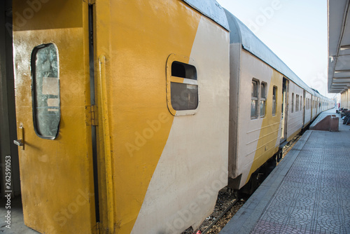 Railway carriages at a train station platform