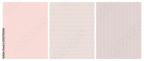 Fototapeta Naklejka Na Ścianę i Meble -  Abstract Hand Drawn Childish Style Loops Vector Pattern Set. White Waves  on Various Light Pink Backgrounds. Funny Geometric Repeatable Design.