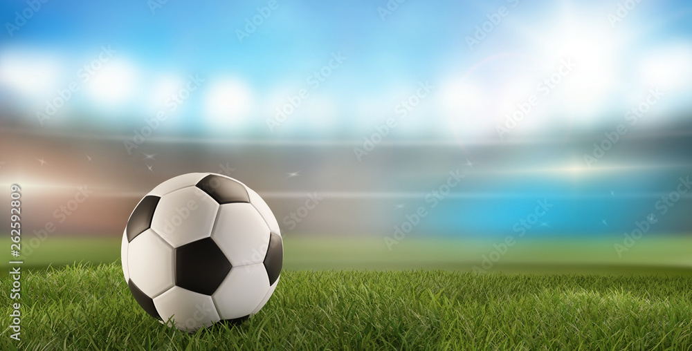 Fototapeta premium soccer ball green grass 3d-illustration and soccer stadium
