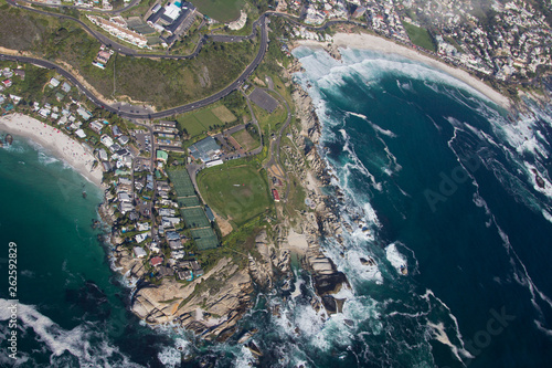 Aerial view of Cape town South Africa from a helicopter. Panorama Cape Town South Africa from birds eye view on a sunny day.