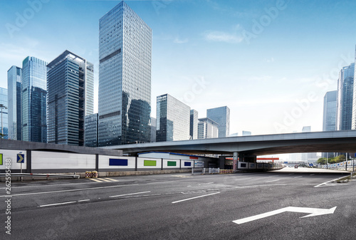 empty highway with cityscape and skyline of shenzhen China.