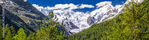 Tschierva Glacier and Bernina mountain from Corvatsch, canton of Graubunden, Grisons, Switzerland, Europe. © Eva Bocek