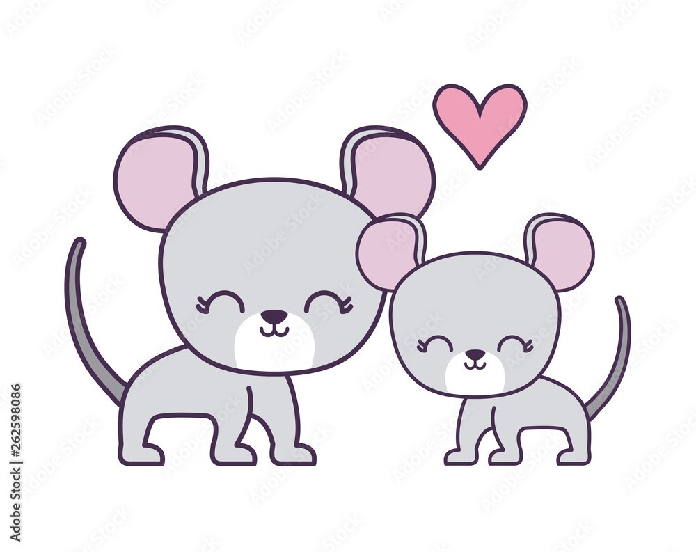 couple of cute mouse animal isolated icon