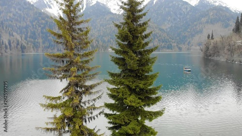 4k Aerial view majestic mountain lake Ritsa, Abkhazia. photo