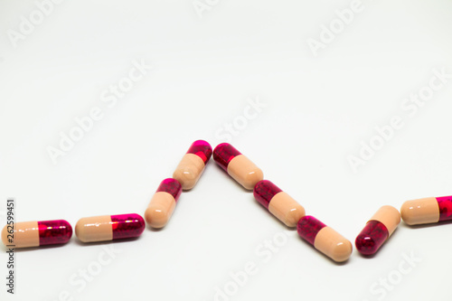  Medications in the form of capsules, tablets and gelatin on a white background