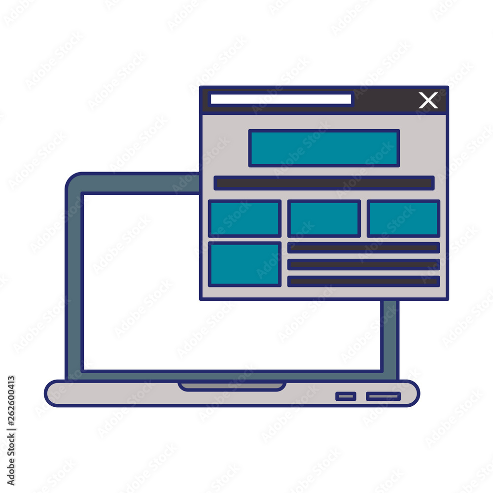 Laptop website browsing isolated blue lines Laptop website browsing isolated blue lines