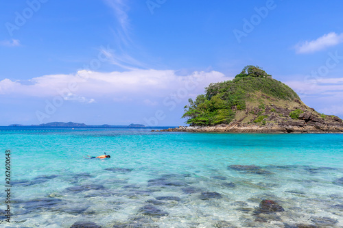 beautiful beach view Koh Chang island seascape at Trad province Eastern of Thailand on blue sky background   Sea island of Thailand landscape