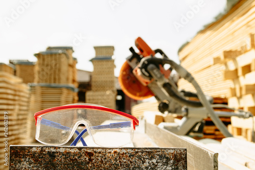 Wallpaper Mural Construction glasses. Sawmill. Wood harvesting concept Torontodigital.ca